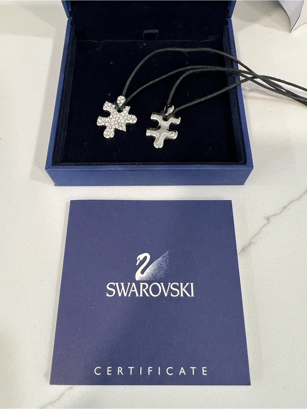 Swarovski Silver Puzzle Piece Pendant Necklaces with Black Cords - Picture 4 of 4